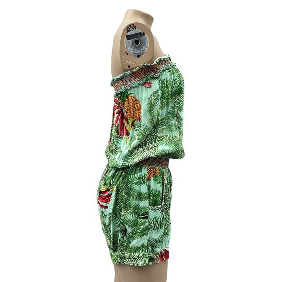 Desigual Strapless‎ Tube Boho Tropical Print Romper Pineapples Palm Trees XS - Picture 6 of 13